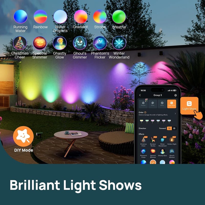 Linkind Smart Solar Spot Lights Outdoor SL5C, Solar Lights Outdoor Spotlight Cool/Warm White/Color Changing, APP/Voice Control IP67 Landscape Lighting for Yard, Garden, Pathway(2 Pack) - Image 2